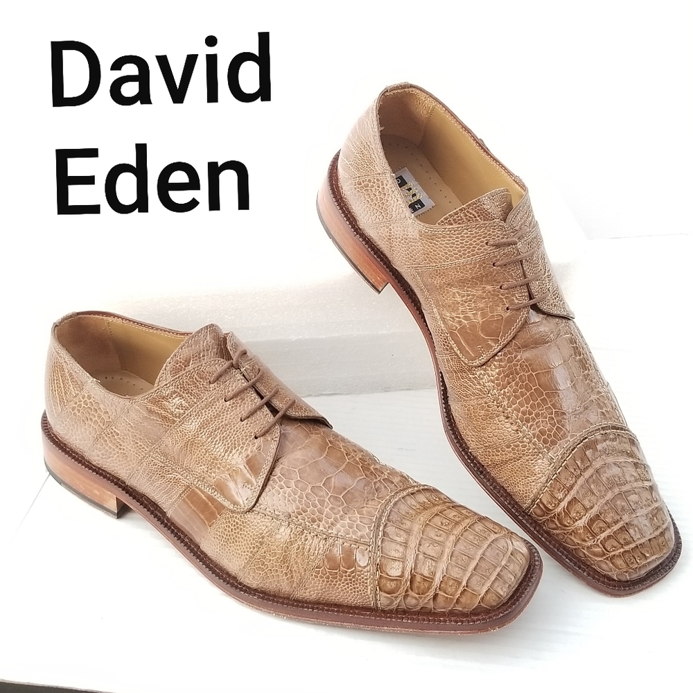 David Eden Men's Upscale Triple Exotic Crocodile Ostrich Lizard Dress Shoes
